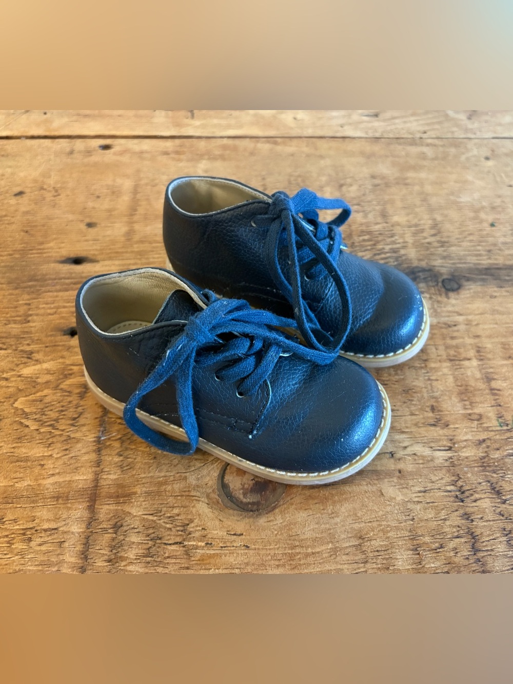 Rachel Riley Navy Leather Lace-Up Baby Walker Shoes